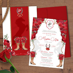 Red Charro Land Westerna Ranch Stil Quinceañera Inbjudningar