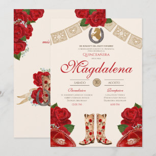 Red Charro Mariachi Westernare Ro Quinceanera Inbjudningar
