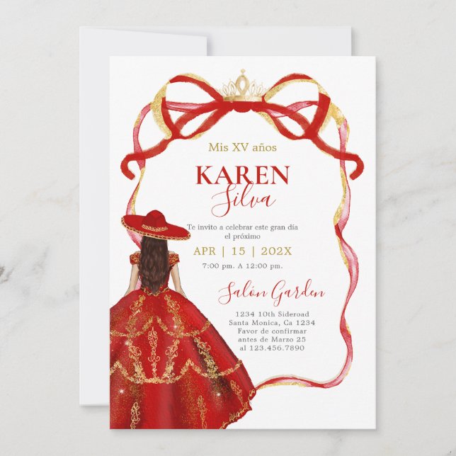 Red Charro Quinceanera Invitation Inbjudningar (Framsida)