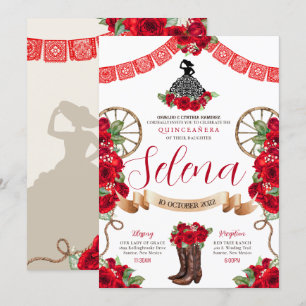 Red Charro Quinceanera Papel Picado Westernare Ro Inbjudningar