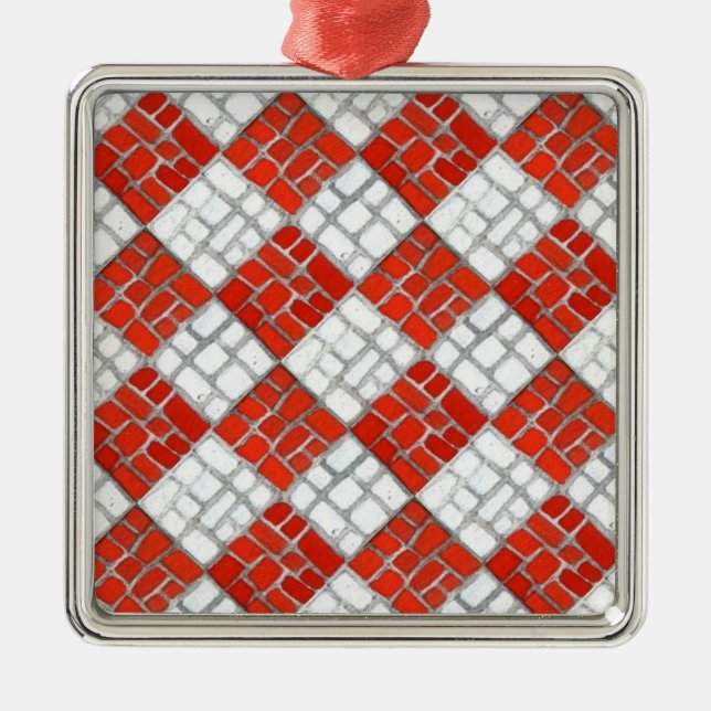 RED CHECK MOSAIC Premium Square Ornament (Framsidan)