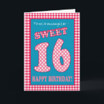 Red Check Polkas Sweet 16th Birthday Granddotter<br><div class="desc">Ett svalt 16:e födelsedagskort för en mordotter med söt känner sig inte bättre. Brev,  siffror och gräns står i röd och vit schackgingham och polka dots på en denim-blå bakgrund. Du kan ändra det inre meddelandet om du vill.</div>
