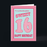 Red Check Polkas Sweet 16th Birthday Granddotter<br><div class="desc">Ett sött 16:e födelsedagskort för en mordotter med söt känner sig bättre. Brev,  siffror och gräns står i röd och vit schackgingham och polka dots med himlar blå bakgrund. Du kan ändra det inre meddelandet om du vill.</div>