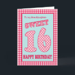 Red Check Polkas Sweet 16th Birthday Granddotter Inbjudan<br><div class="desc">Ett sött 16:e födelsedagskort för en mordotter med söt känner sig bättre. Brev,  siffror och gräns står i röd och vit schackgingham och polka dots med himlar blå bakgrund. Du kan ändra det inre meddelandet om du vill.</div>