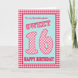 Red Check Polkas Sweet 16th Birthday Granddotter Inbjudan