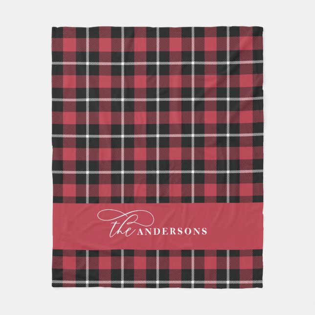 Red check Tartan-skript, personlig-familj ull Fleecefilt (Framsidan)