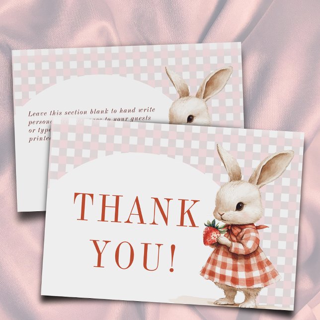 Red Checkated Berry Sweet Bunny Baby Shower Flat Tack Kort (Skapare uppladdad)