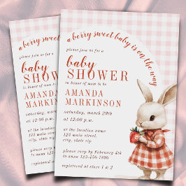 Red Checkded Garden Berry Sweet Bunny Baby Shower Inbjudningar