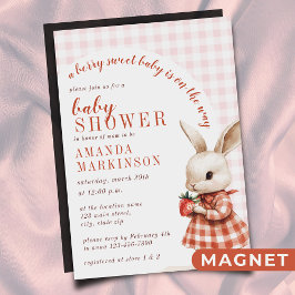 Red Checkded Garden Berry Sweet Bunny Baby Shower Magnetisk Inbjudningskort