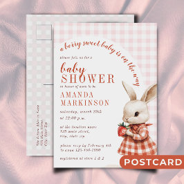 Red Checkded Garden Berry Sweet Bunny Baby Shower Vykort