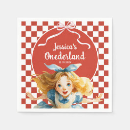 Red Checkered Alice in ONEDERLAND 1st Birthday Pappersservett