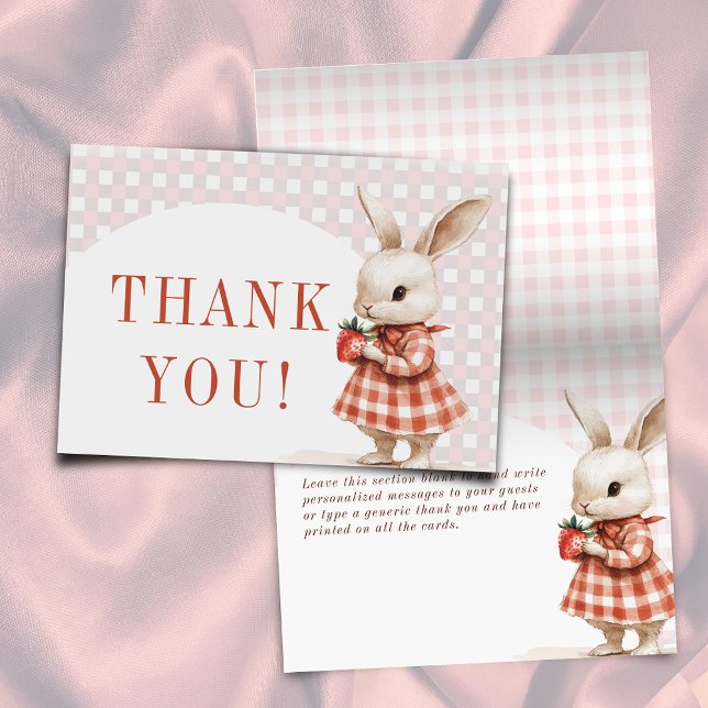 Red Checkered Berry Sweet Bunny Baby Shower Tack Kort (Skapare uppladdad)