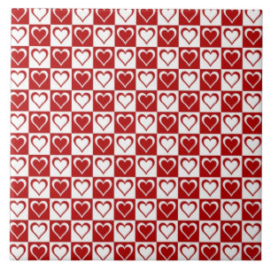 Red Checkered mönster med Hearts Kakelplatta