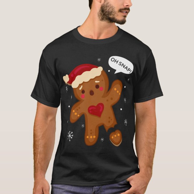 Red Cheeks Oh Snap Broken Gingerbröd Santa T Shirt (Framsida)