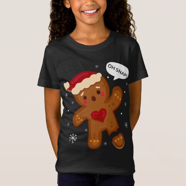 Red Cheeks Oh Snap Broken Gingerbröd Santa T Shirt (Framsida)
