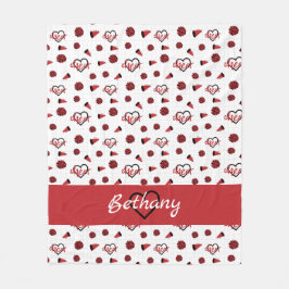 Red Cheer Hearts, Pom Poms, Megaphone Mönster Fleecefilt