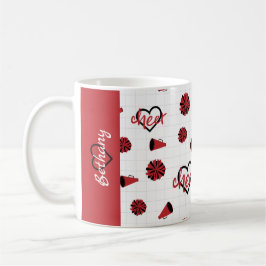 Red Cheer Hearts, Pom Poms, Megaphone Mönster Kaffemugg