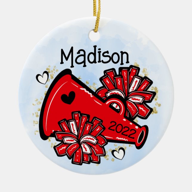 Red Cheerlead Ornament Megaphone Pom Pom (Framsidan)