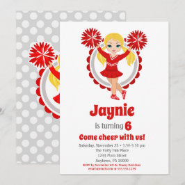 Red CheerLeader - Blonde Girls Cheer Birthday Inbjudningar