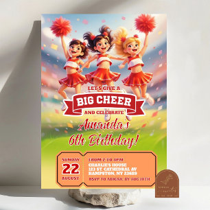 Red CheerLeader Football Tonåringar Birthday Girl Inbjudningar
