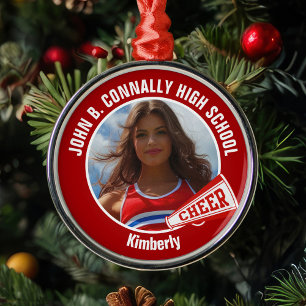 Red CheerLeader Photo High School-jul Julgransprydnad Metall
