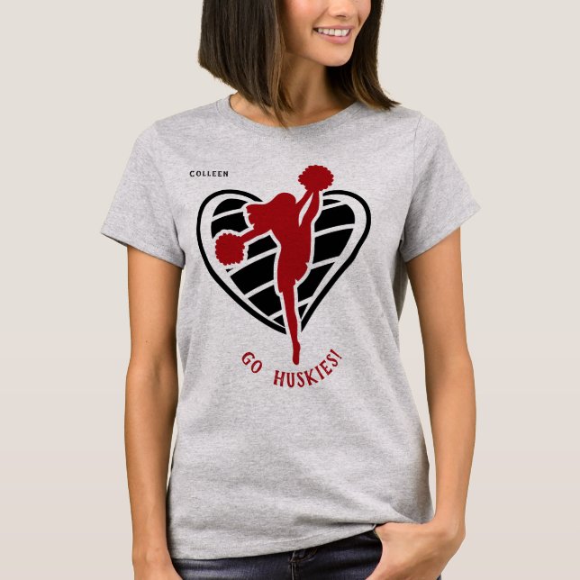 Red CheerLeader Team Namn T-Shirt (Framsida)