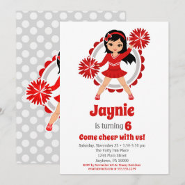 Red Cheerledare Black Hair Girls Cheer Birthday Inbjudningar