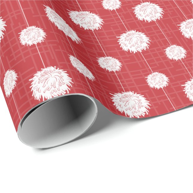 Red Cheerledare Pom Pom Mönster Presentpapper (Rullad Hörn)
