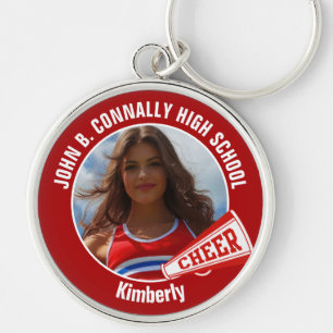 Red Cheermanager Photo High School Spirit Rund Silverfärgad Nyckelring