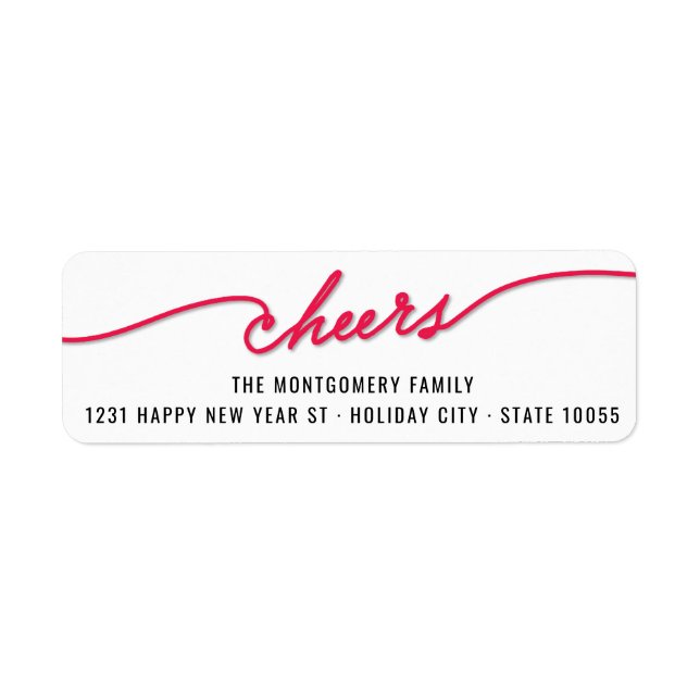 Red Cheers Calligraphy Script Helgdag Adress Returadress Etikett (Framsidan)