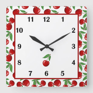 Red Cherries All Over Graphic Fyrkantig Klocka