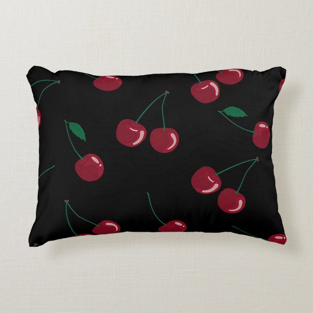 Red Cherries Black Accent Pillow Prydnadskudde (Framsidan)
