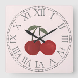 Red Cherries Fruit Illustration  Fyrkantig Klocka
