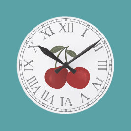 Red Cherries Fruit Illustration  Rund Klocka
