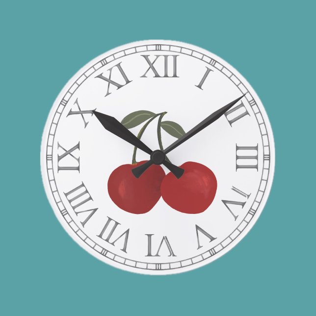 Red Cherries Fruit Illustration  Rund Klocka (Skapare uppladdad)