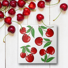 Red Cherries Fruit Mönster Kakelplatta