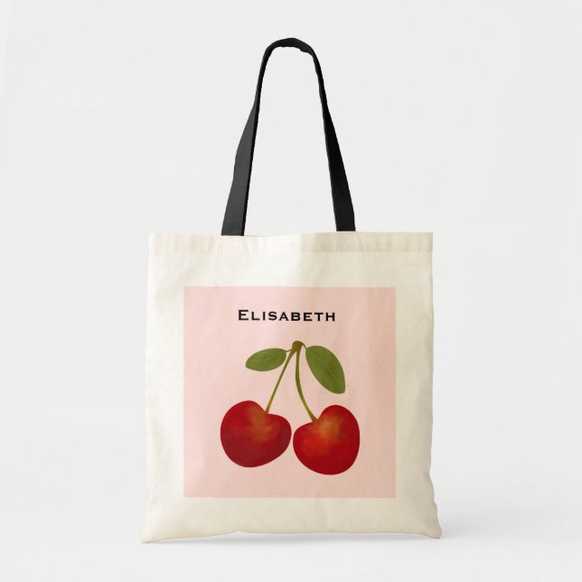 Red Cherries Fruit Personalize Namn Tote Bag Tygkasse (Framsidan)