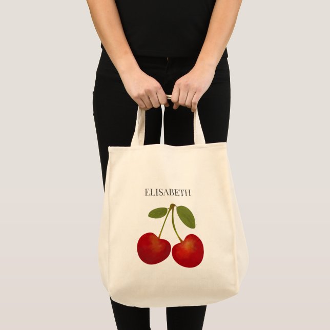 Red Cherries Fruits Personalize Namn Anpassningsba Tygkasse (Framsida (produkt))