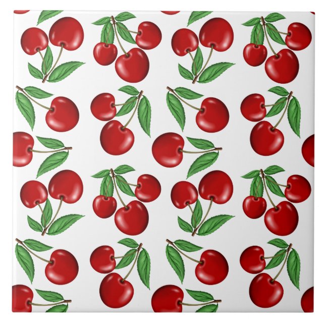Red Cherries-grafik över hela Mönster Kakelplatta (Framsidan)
