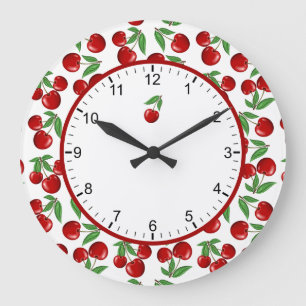 Red Cherries-grafik över hela Mönster Large Clock Stor Klocka