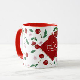Red Cherries Greenery & Cherry Blommars Monogram Mugg