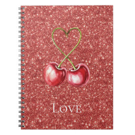 Red Cherries Heart Love Glitter Anteckningsbok