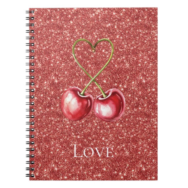 Red Cherries Heart Love Glitter Anteckningsbok (Framsidan)