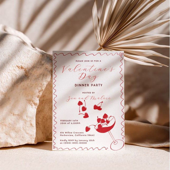 Red Cherries in Martini – Valentine’s Day Party Inbjudningar (Skapare uppladdad)