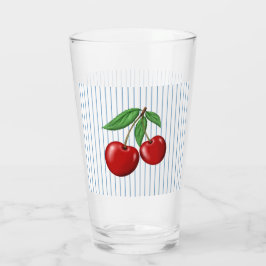 Red Cherries on Blue Rand Graphic Mönster Glaskopp