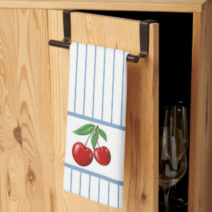 Red Cherries on Blue Rand Graphic Mönster Kökshandduk