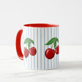 Red Cherries on Blue Rand Graphic Mönster Mugg
