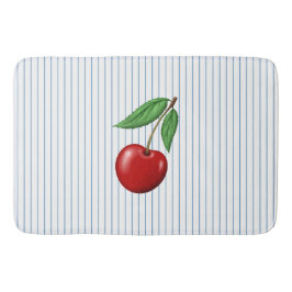 Red Cherries on Blue Stripes Pattern Badrumsmatta