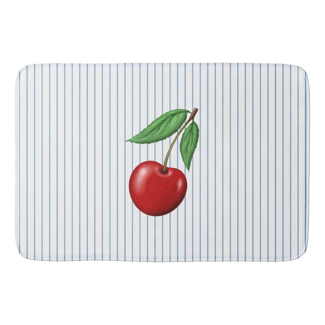 Red Cherries on Blue Stripes Pattern Badrumsmatta (Framsidan)