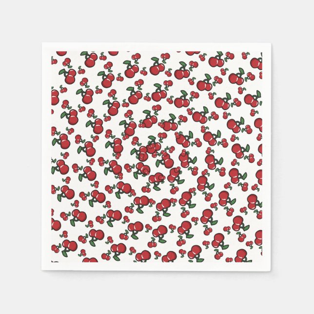 Red Cherries on White Cute Fruit Födelsedagsfest Pappersservett (Framsidan)